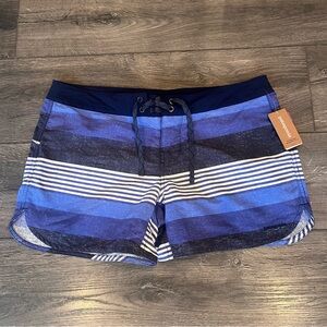 Patagonia Women's Wavefarer 5" Board Shorts 12 Fitz Stripe Texture Navy Swim NWT